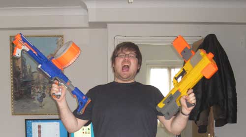 Nothing quite makes you a man like packing foam darts.